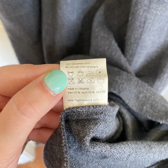 FOG LINEN WORK Gray Dress Shift Lagenlook Boho Peasant Linen Wool One Size Large - Picture 7 of 7